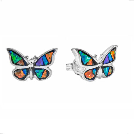 Arete Broquel Plata 925 Mariposa Opalo Multicolor Agálea