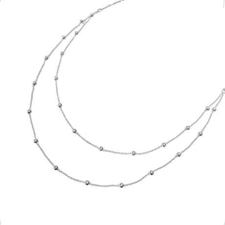 Collar De Plata .925 Doble Cadena Con Bolitas Agálea Mujer Plateado