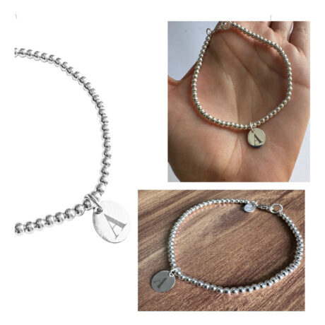Pulsera De Plata 925 Bolitas 3mm Con Dije Grabado Agálea 18 Cm 5 Cm 18 Cm