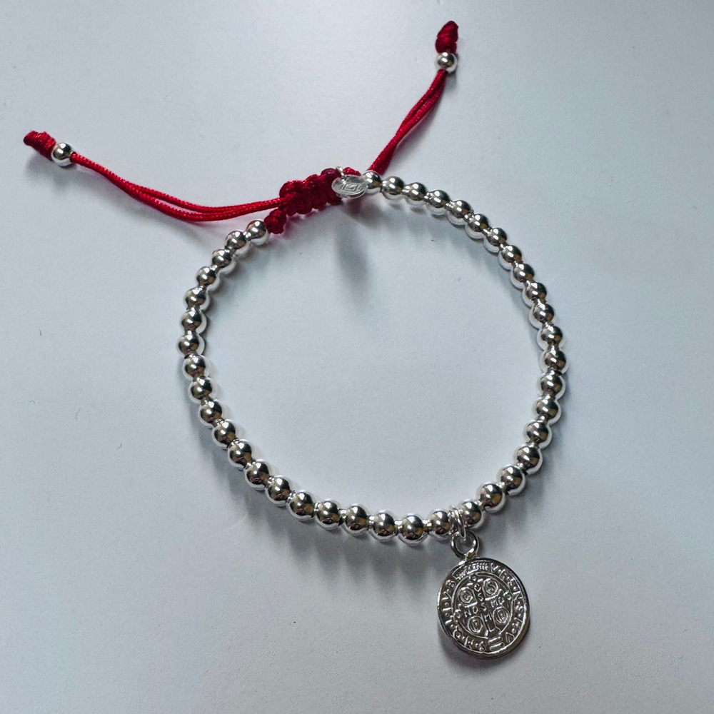 Pulsera San Benito Plata 925 Bolitas 4mm Agalea Mujer Hombre Rojo 21 Cm - Image 8