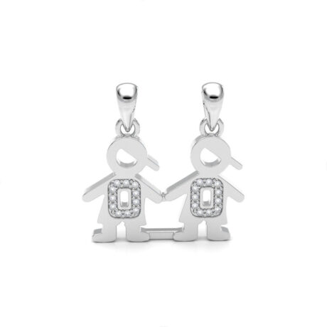 Dije 2 Niños Con Circonias Y Plata .925 Agálea Joyería Color Plateado