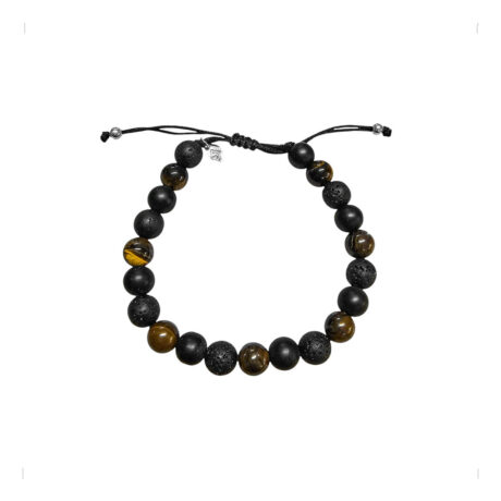 Pulsera Ojo De Tigre Y Piedra Volcánica Con Plata 925 Agalea Café Negro 5 Cm 18 Cm
