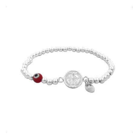 Pulsera De Plata .925 Ojo Turco Y Medalla San Benito Agálea  15.24 Cm 43.18 Cm