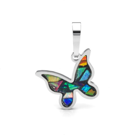 Dije Mariposa Opalo Y Plata 925 Mujer Agálea Color Plateado