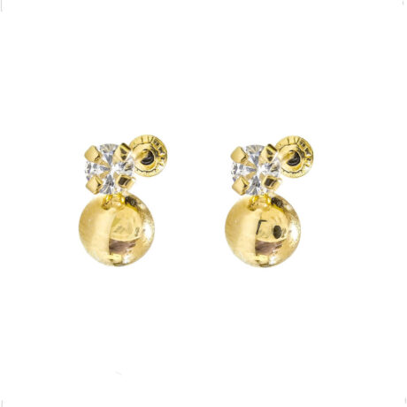 Broquel Oro 10k Zirconia Blanca Y Bolita Bebe Niña Agálea