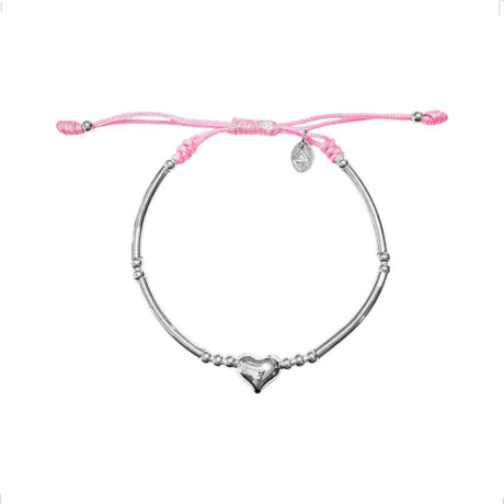 Pulsera Plata 925 Corazón Mujer Ajustable Agálea Color Rosa Diámetro 5 Cm Largo 16 Cm