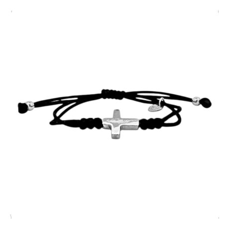 Pulsera Cruz Hilo Negro Y Plata .925 Agálea Joyería Diámetro 0 Mm Largo 45.72 Cm