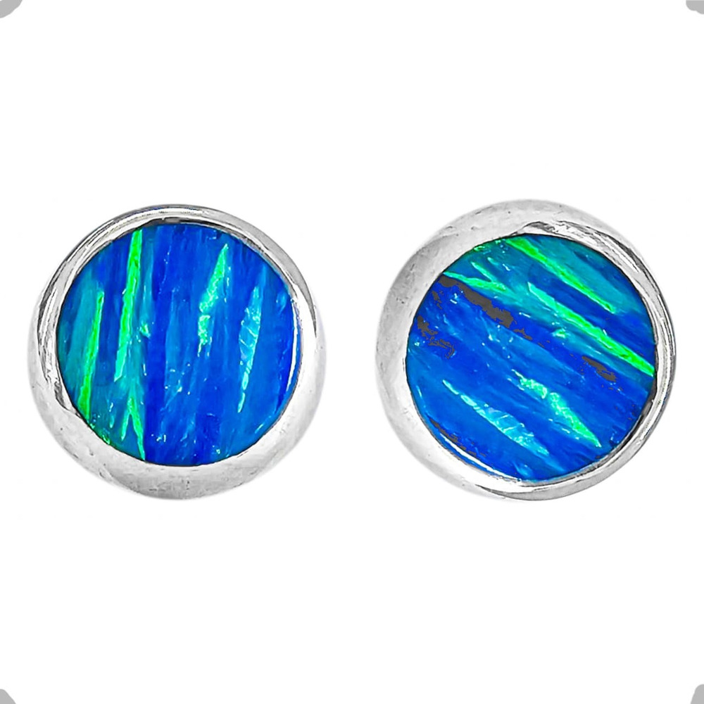 Arete Broquel De Plata .925 Y Opalo Colores Mujer Agalea