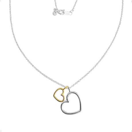 Collar De Plata .925 45 Cm 2 Dijes De Corazón Mujer Agálea Dorado