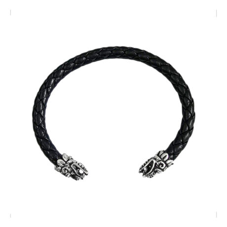 Pulsera Brazalete Piel Y Plata .925 Unitalla Hombre Agálea Quetzalcóatl 6.6 Cm 19 Cm