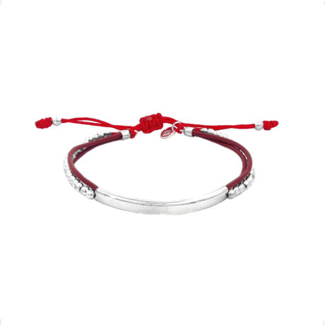 Pulsera De Piel Con Plaquita Y Bolitas De Plata .925 Agálea