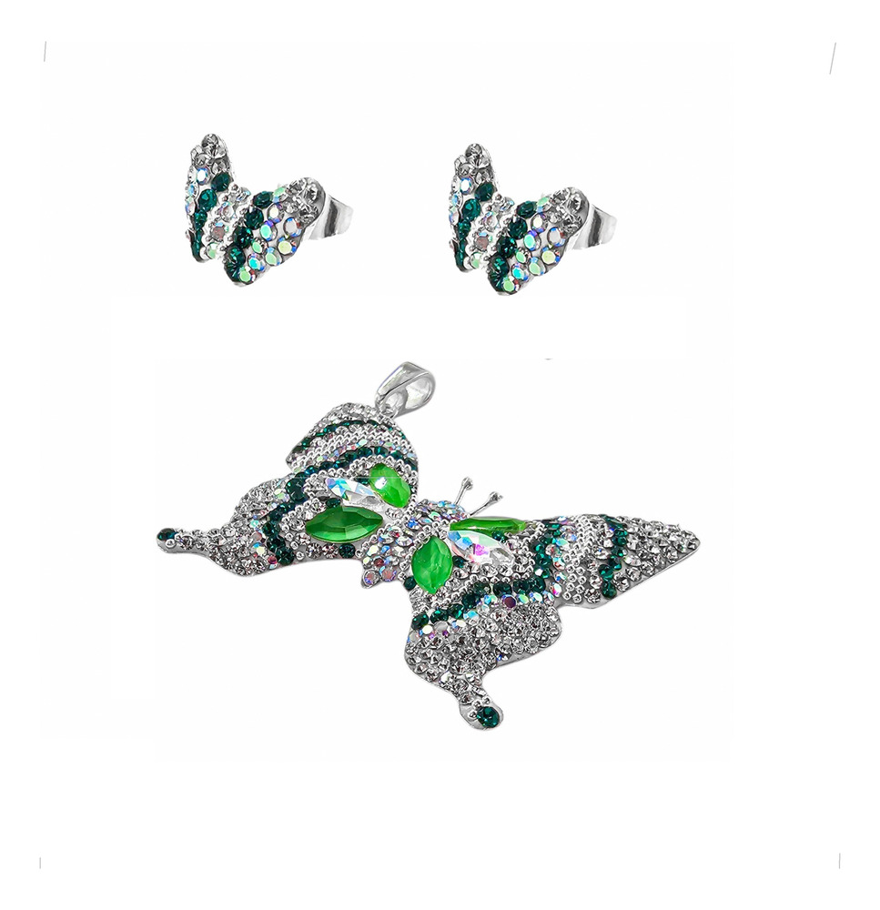 Juego Dije Y Arete Plata 925 Mariposa Cristal Agálea Mujer - Image 2