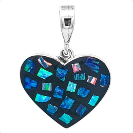 Dije De Plata .925 Corazón Con Ópalo Agalea Mujer Negro-multicolor