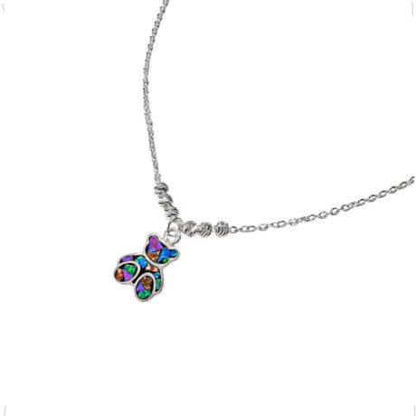 Collar Plata .925 Dije Oso Con Opalo 45cm Agálea Mujer Plateado