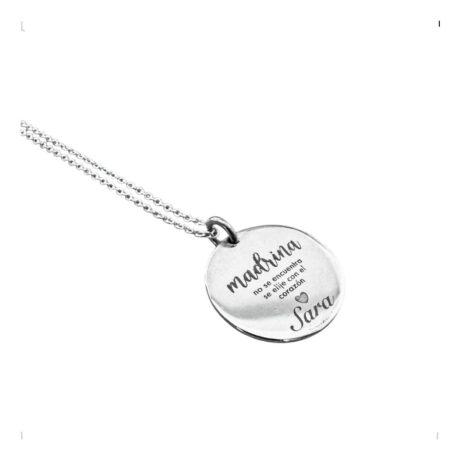 Collar De Plata .925 Con Dije Circulo Grabado Madrina Agálea Plateado