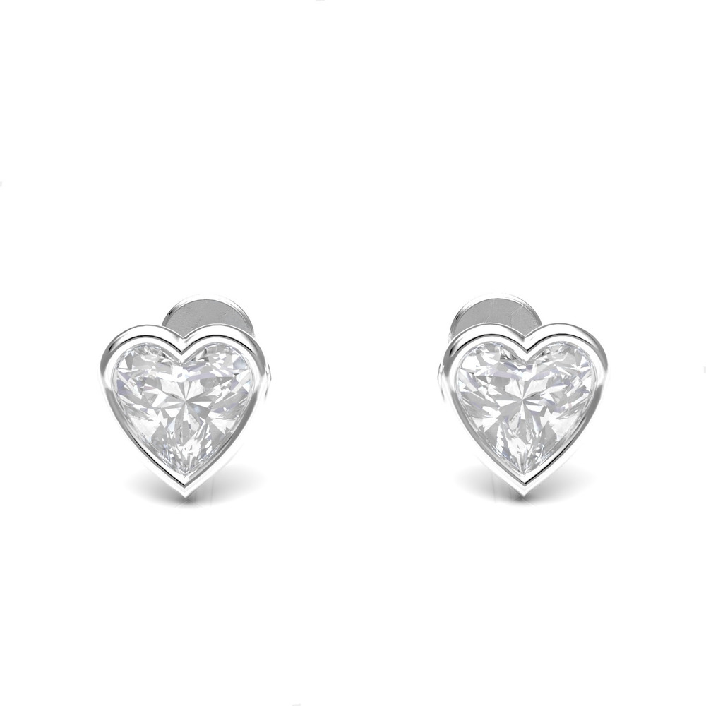 Broqueles Plata .925 Bisel Corazón Zircona Bebe Niña Agálea