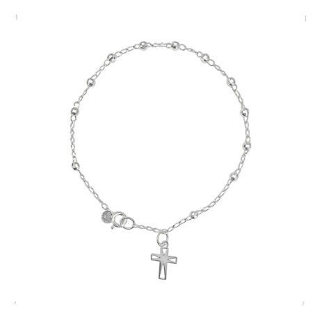 Pulsera Misterio Plata .925 Con Bolitas Y Cruz Mujer Agálea Plateado 5 Cm 18 Cm