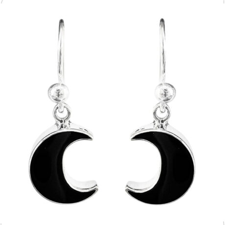 Arete De Plata 925 Corazòn Luna Colgante Negro Agàlea Mujer