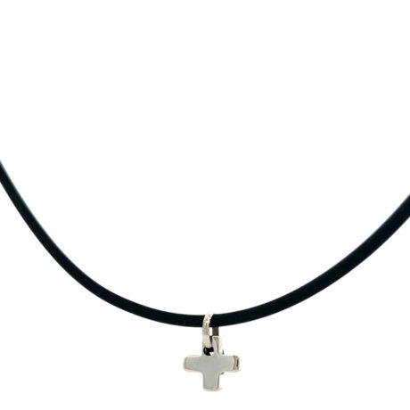Collar Caucho Con Dije De Cruz Plata 925 Mujer Hombre Agálea Cruz