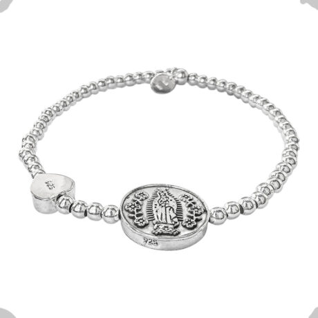 Pulsera Plata 925 Bolitas Virgen San Benito Corazón Agálea Plateado 5 Cm 16 Cm