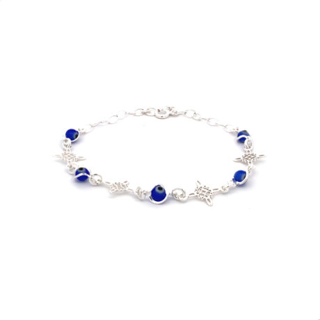 Pulsera Plata 925 Nudo De Bruja Y Ojo Turco Amuleto Agálea Color Azul Diámetro 5 Cm Largo 45.72 Cm
