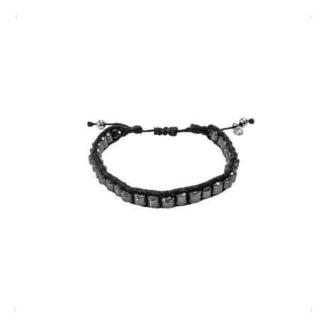 Pulsera Plata .925 Piel Tejida Ajustable Mujer Hombre Agálea Color Gris Oscuro Diámetro 4.5 Cm Largo 15 Cm