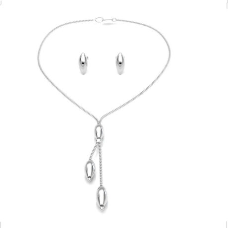 Collar Y Aretes De Plata 925 Set Cadena 43cm Mujer Agalea Color Piñon