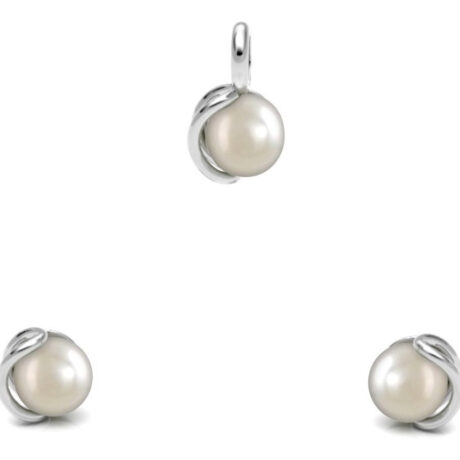 Juego Dije Y Aretes Perla Eclipse Plata .925 Agálea Joyería