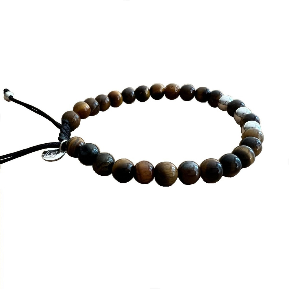 Pulsera Onix Ó Ojo De Tigre Con Plata 925 Ajustable Hombre Ojo De Tigre 5 Cm 19 Cm