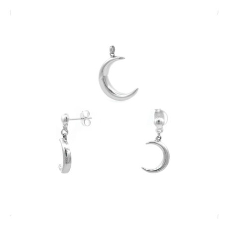 Dije Y Aretes Luna Lisa De Plata .925 Mujer Agálea