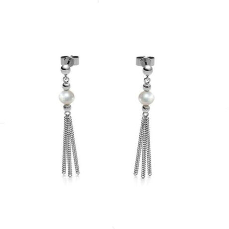 Aretes Largos De Plata 925 Y Perla Natural Mujer Agálea