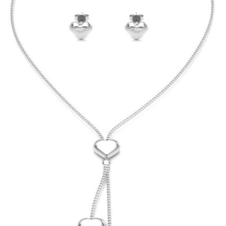 Collar Y Aretes De Plata 925 Set Cadena 43cm Mujer Agalea Color Corazón Tierno
