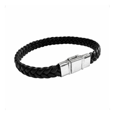 Pulsera De Piel Tejida Con Plata .925 Hombre Agálea Negro 6 Cm 20 Cm
