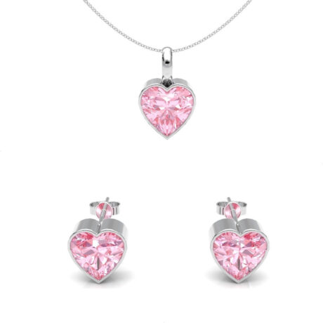 Collar Aretes Dije Y Cadena De Plata 925 Set Zirconia Agálea Rosa