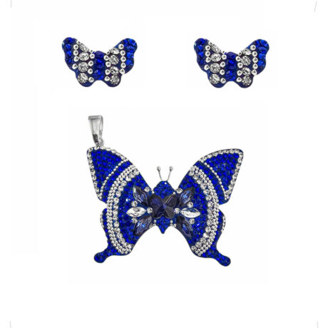 Juego Dije Y Arete Plata .925 Mariposa Cristal Agálea Mujer