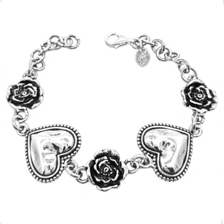 Pulsera De Plata .925 Con Oxido Corazon Girasoles Agálea Gris Oscuro 20 Cm