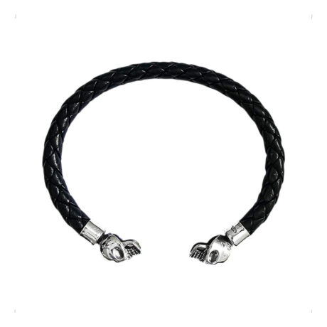 Pulsera Brazalete Piel Y Plata .925 Unitalla Hombre Agálea Calavera 6.6 Cm 19 Cm