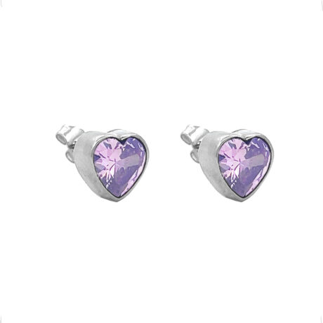 Arete Broquel Corazón Plata .925 Bisel Cristal Agálea Mujer