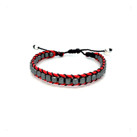 Pulsera Plata .925 Piel Y Arcelina Ajustable Unisex Agálea Color Gris/rojo