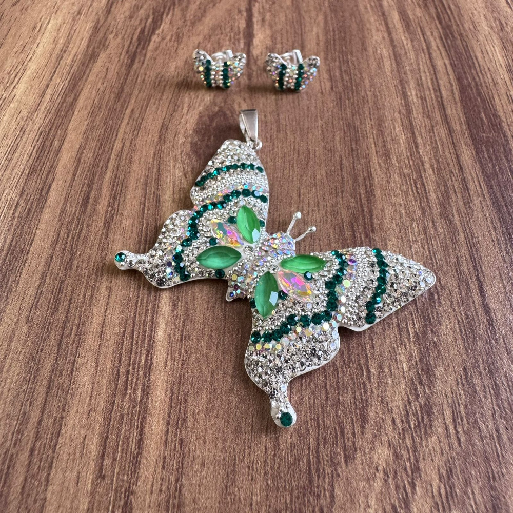Juego Dije Y Arete Plata 925 Mariposa Cristal Agálea Mujer - Image 3