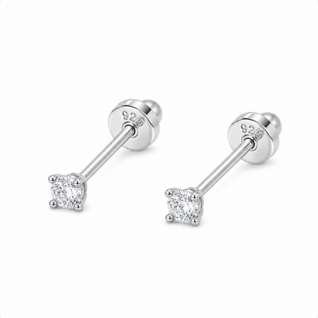 Arete Broquel Plata .925 Con Zircona Bebe Niña Mujer Agálea