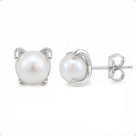 Broqueles De Perla Natural Y Plata 925 Mujer/niña 8mm Agálea