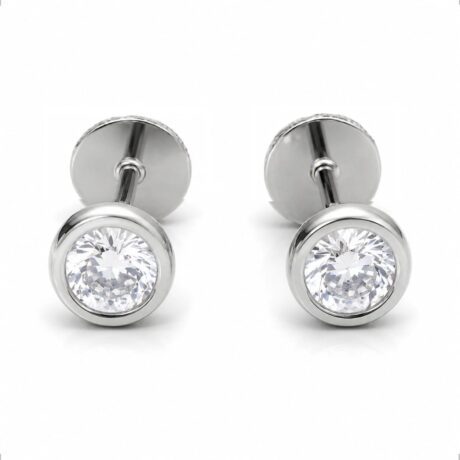 Broqueles Plata .925 Bisel Zircona Bebe Niña Mujer Agálea