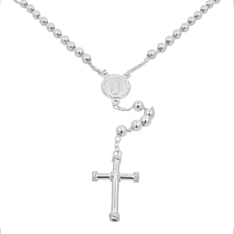Collar Rosario De Plata .925 Cruz Virgen Agálea Joyería Plateado