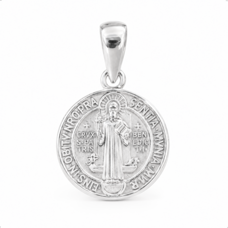 Dije Medalla San Benito Mediano De Plata .925 Agálea Joyería Color Plateado