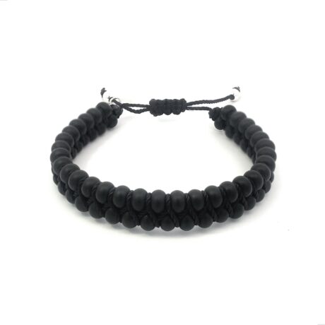 Pulsera Doble Tejida Bolitas Y Plata 925 Agálea Hombre Color Negro