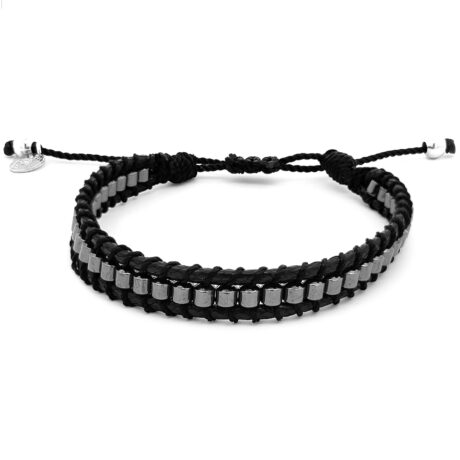 Pulsera Plata .925 Arecina Piel Tejida Ajustable Agálea