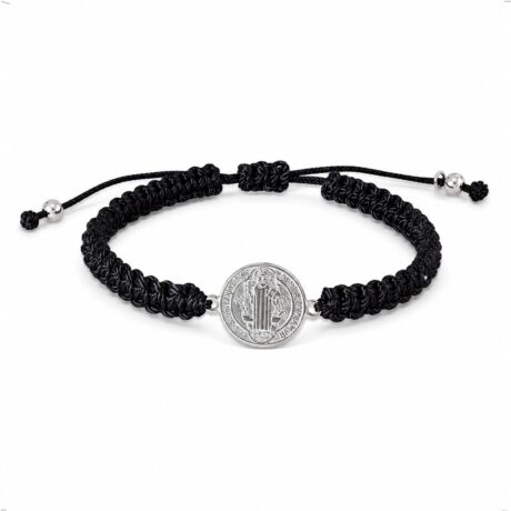 Pulsera Hilo San Benito De Plata Ley .925 Agálea Joyería Color Negro