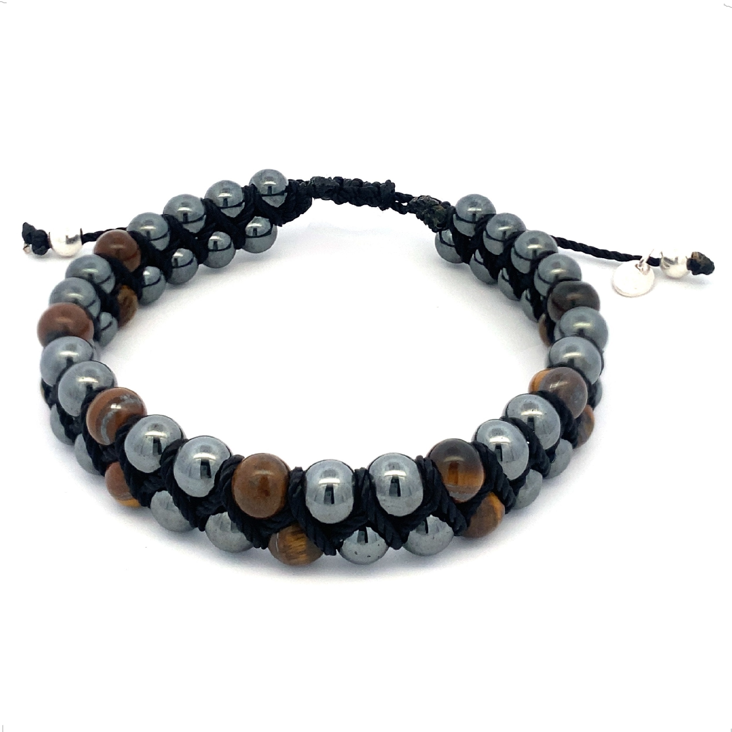 Pulsera Bolitas Acerlina Y Plata .925 Agálea Hombre Color Acerlina-cafe