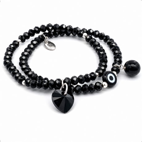 Set 2 Pulseras Ojo Turco Plata .925 Mujer Protección Agálea Negra 17cm
